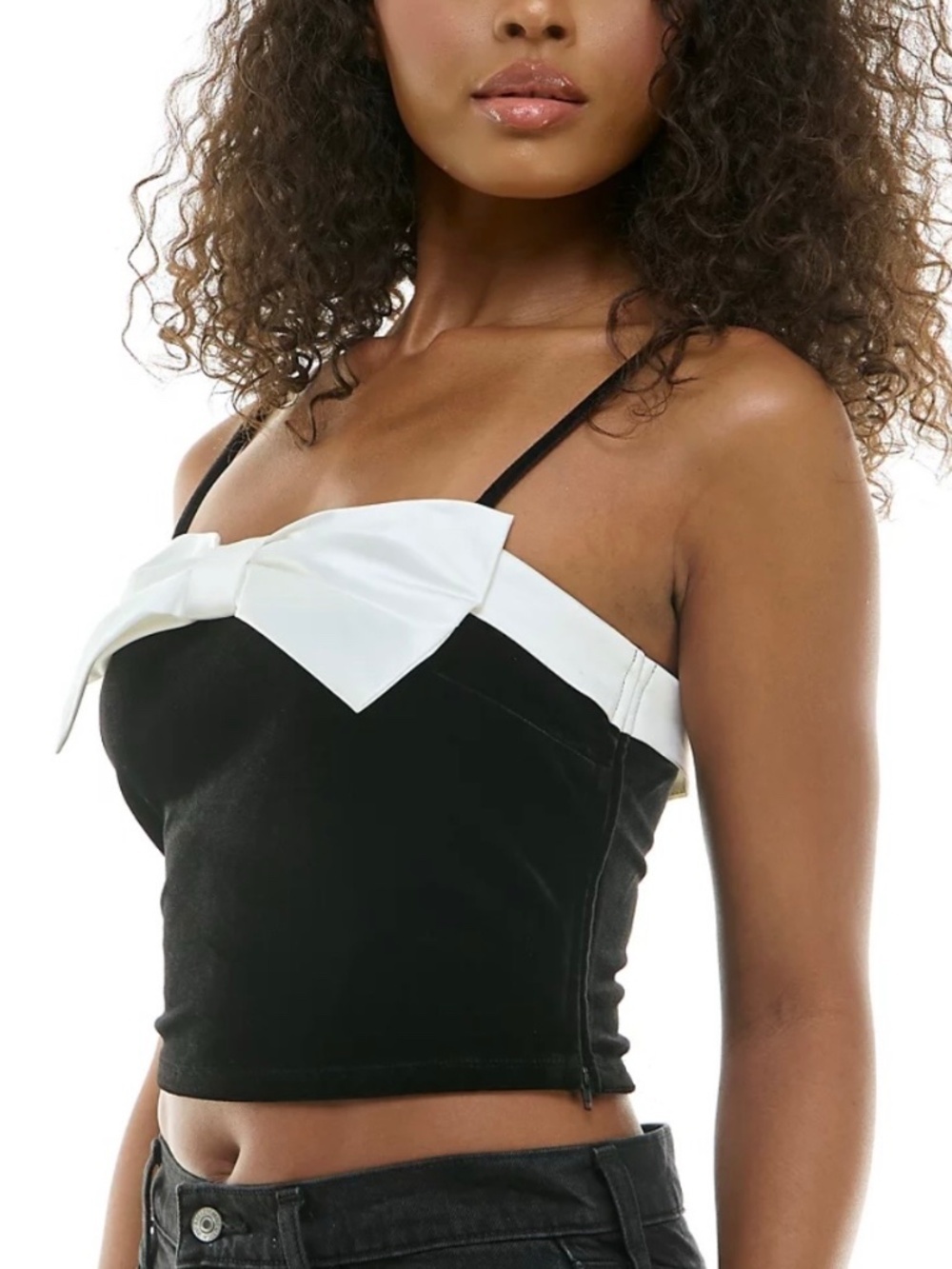 Alex & Sophia Bow Sleeveless Cami Velvet Crop Top Black White Womens 3 / 4 NWT